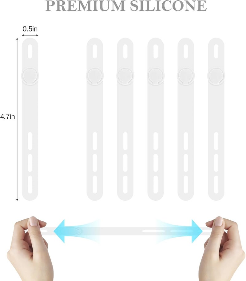 Donruby 30Pcs Silicone Cable Ties - Reusable & Washable with Adjustable Locking Buckles, High Elasticity Cable Management Straps for Home, Office, School, Travel Essential Cord Organizer (White) - Image 2